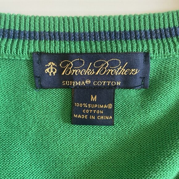 Brooks Brothers V Neck Supima Cotton Green Sweater Vest Size M Preppy Academia - Picture 4 of 8